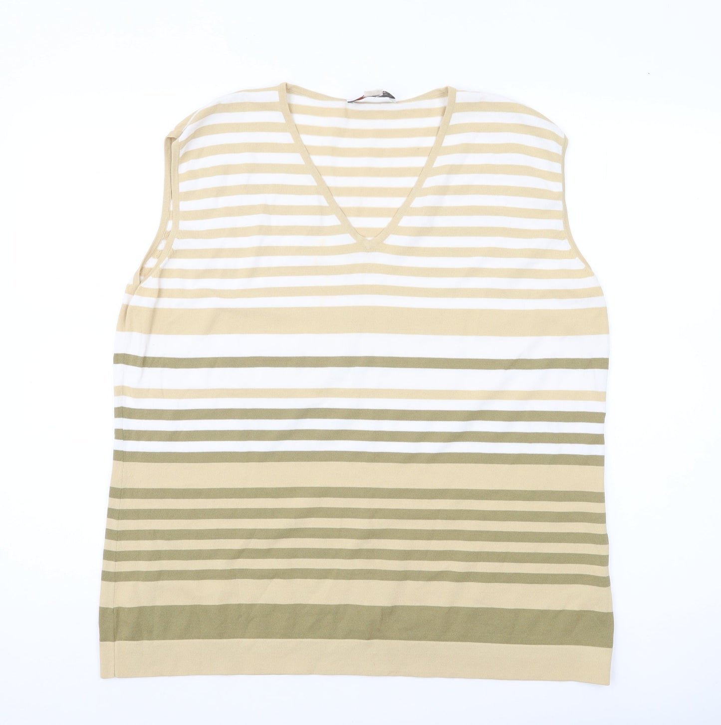 Gelco Womens Beige Striped Sleeveless V-Neck Tank Top Size 20