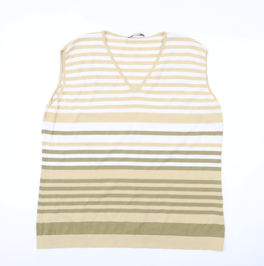 Gelco Womens Beige Striped Sleeveless V-Neck Tank Top Size 20