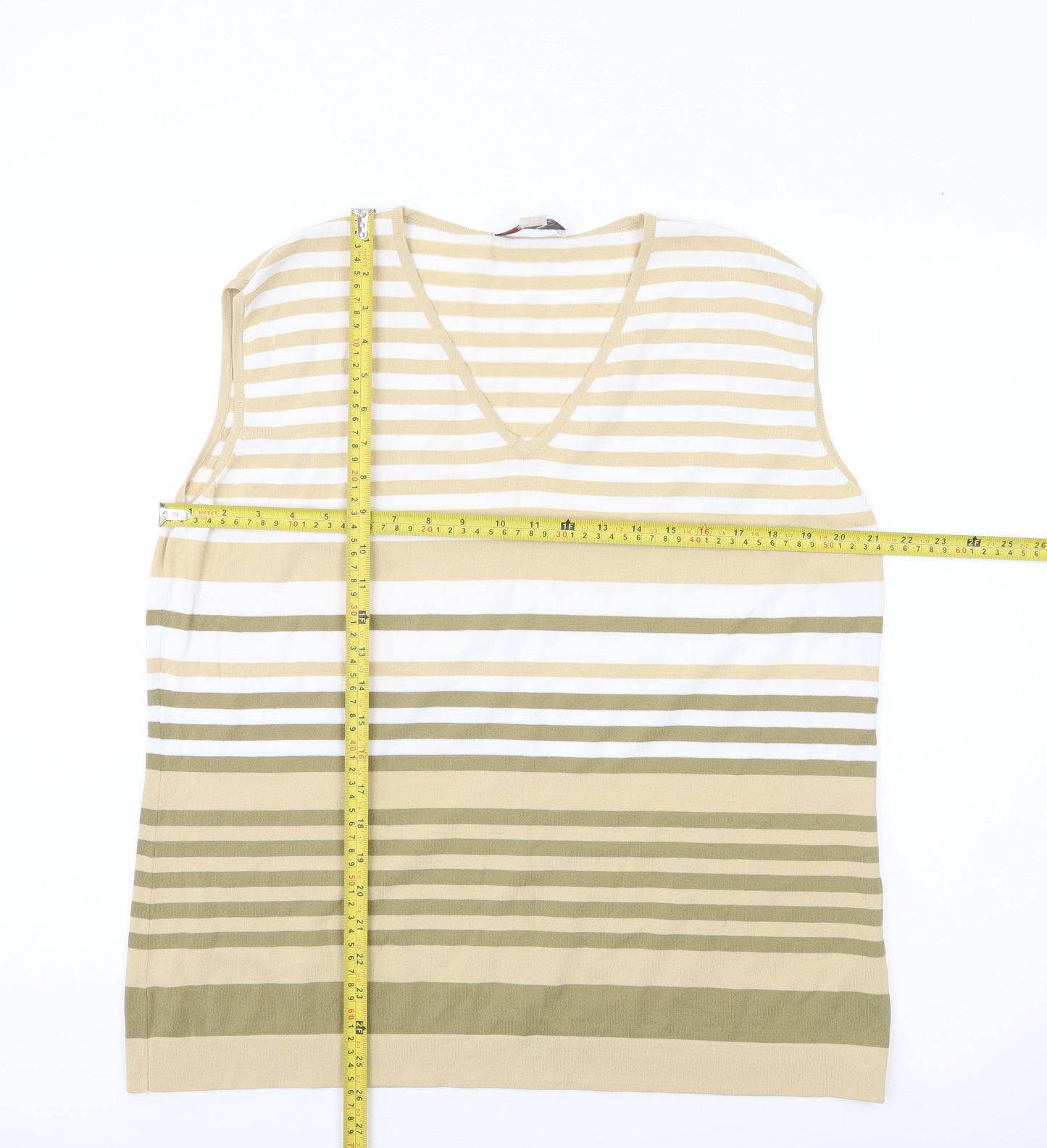 Gelco Womens Beige Striped Sleeveless V-Neck Tank Top Size 20
