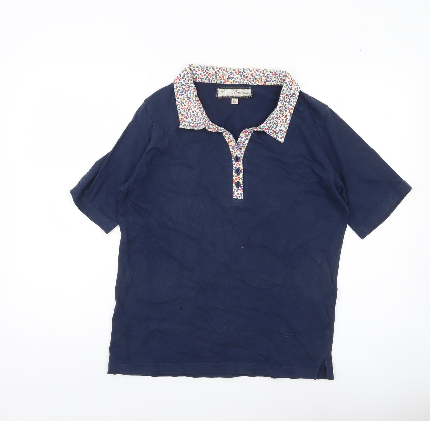 Paco Boutique Womens Blue Polo Shirt Size 12 Cotton Short Sleeve