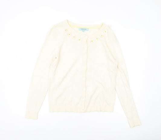 Dickins & Jones Women’s Ivory Cardigan S Crew Neck Beaded Floral