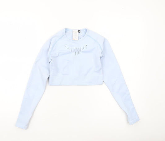 AYBL Women’s Blue Long Sleeve Cropped Gym Top Size S Slim Fit