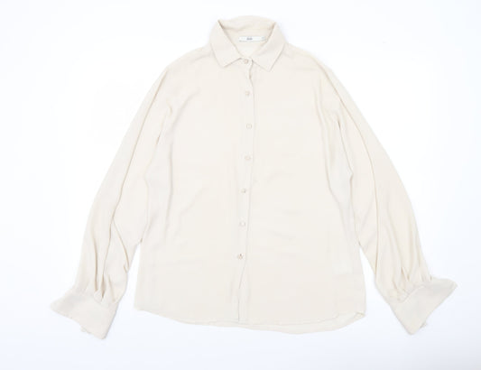 Stills Womens Ivory Button-Up Shirt Size 10 Long Sleeve Workwear