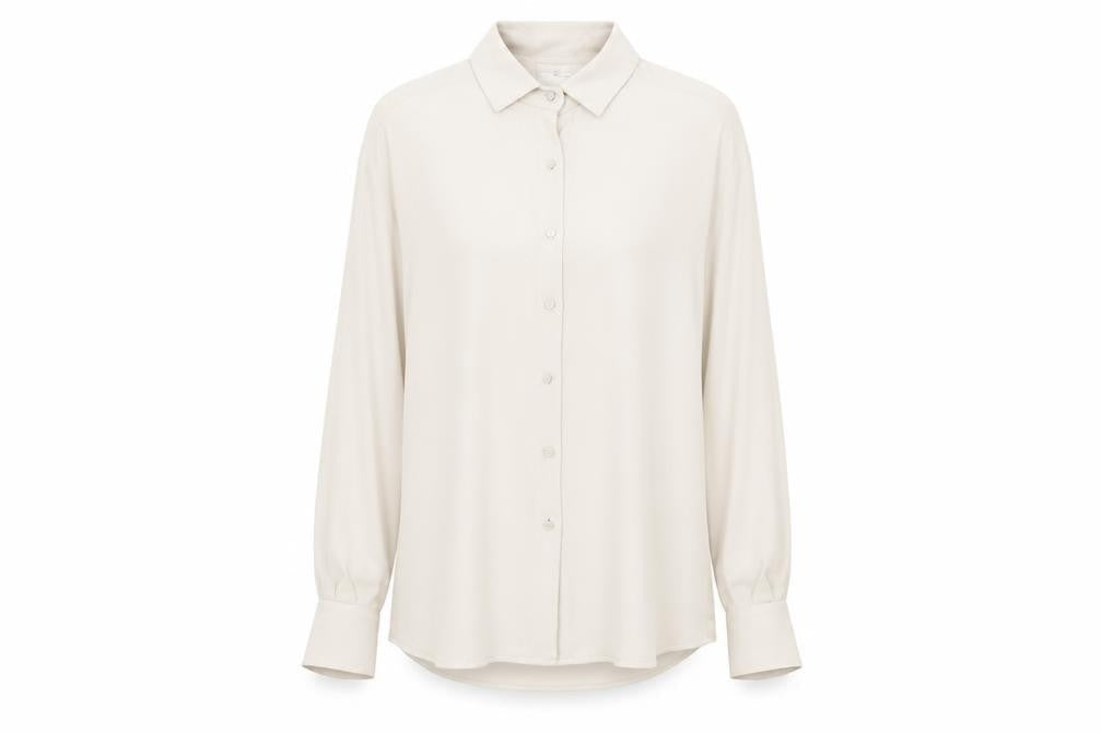 Stills Womens Ivory Button-Up Shirt Size 10 Long Sleeve Workwear