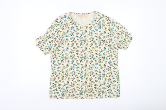 Honor Millburn Women’s Ivory Floral Cotton T-Shirt Size 14 Regular