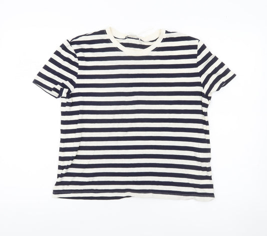 Zara Womens Blue White Striped Cotton T-Shirt Size M Nautical