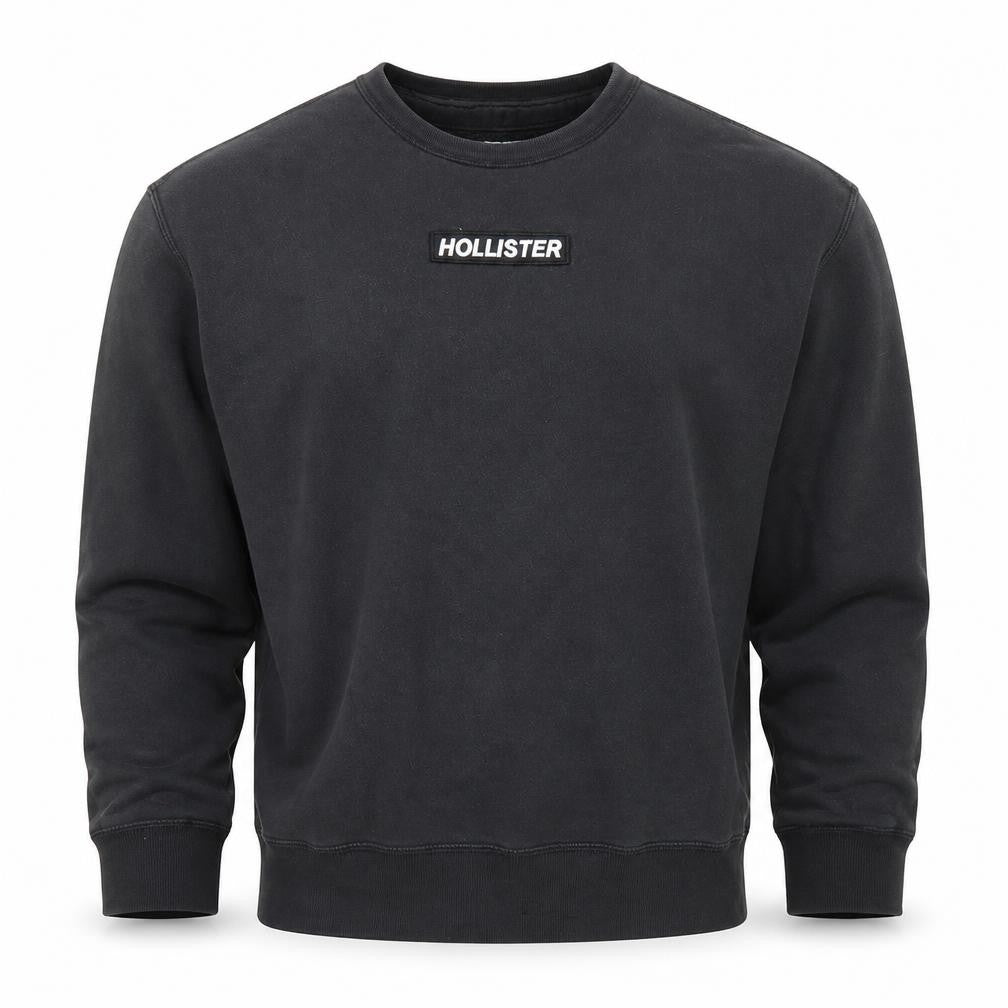 Hollister Mens Black Sweatshirt M Pullover Logo Crew Neck Long Sleeve