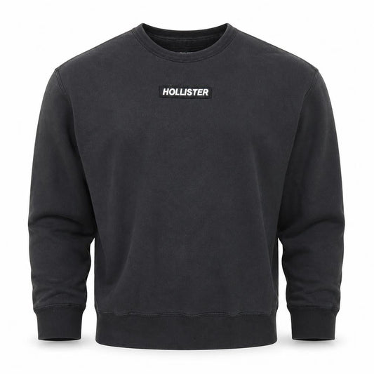 Hollister Mens Black Sweatshirt M Pullover Logo Crew Neck Long Sleeve