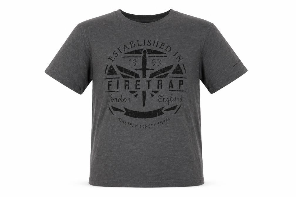 Firetrap Boys Grey Logo Graphic T-Shirt 9-10Y Short Sleeve Casual