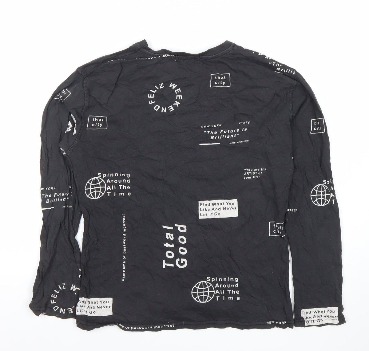 Zara Boys Black Graphic Print Long Sleeve T-Shirt 11-12 Years