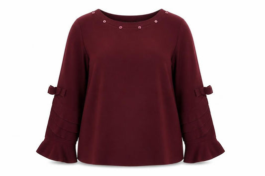 Urban Mist Women Red Long Sleeve Bow Accent Tunic Blouse Size M