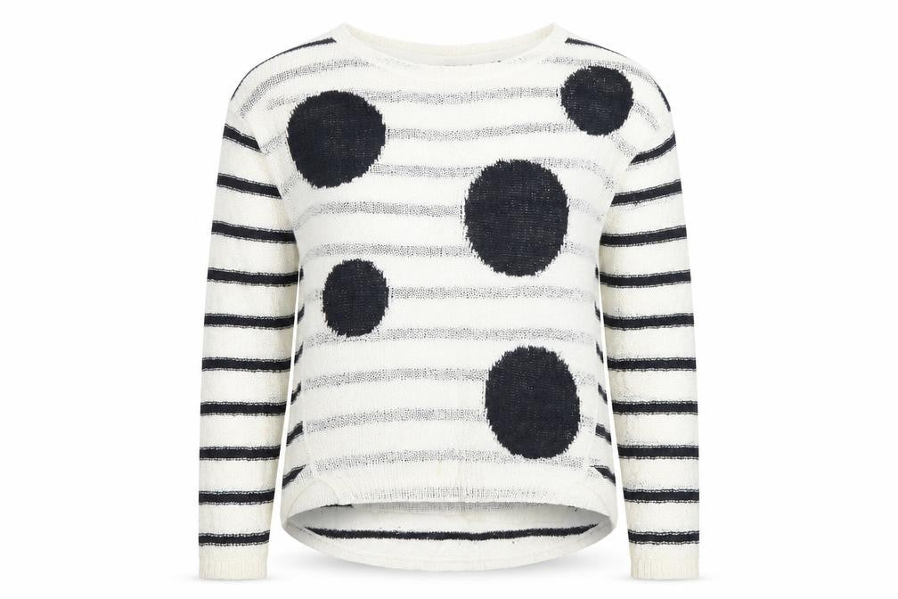 ONLY Womens Black White Striped Polka Dot Knit Jumper Size S