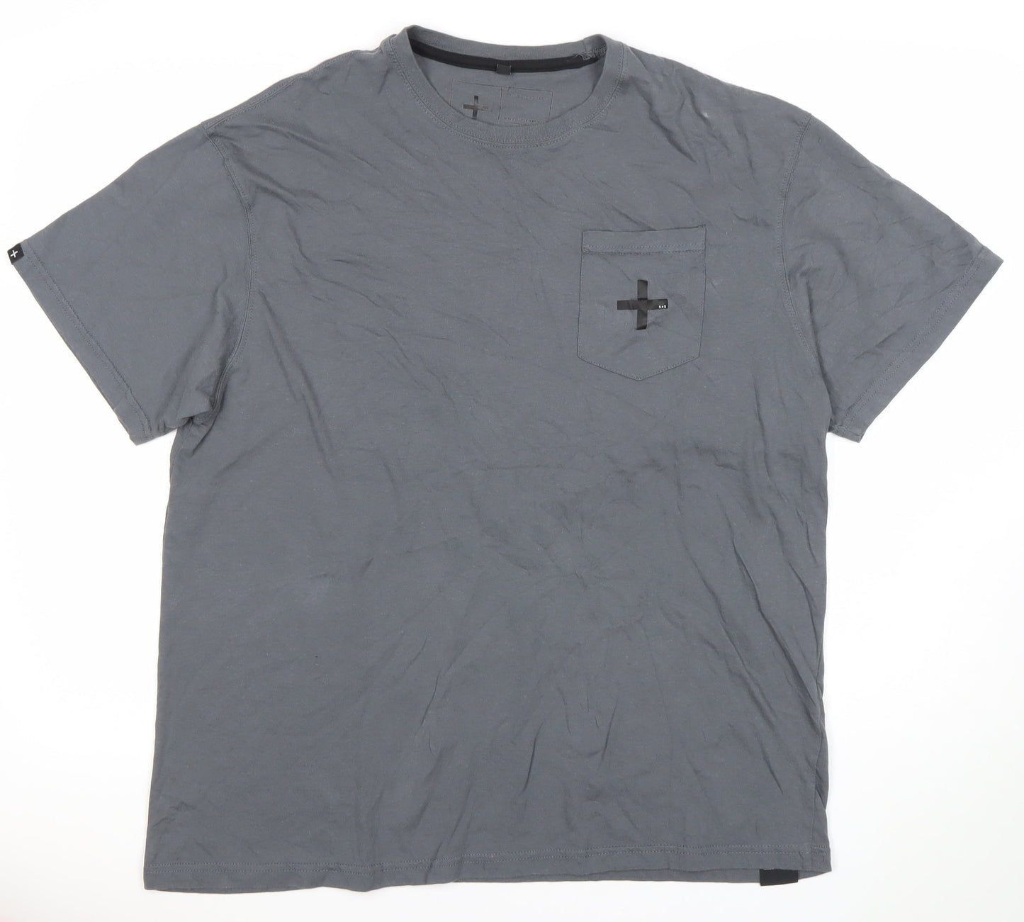 + Mens Grey XL Crew Neck Cotton T-Shirt with Pocket