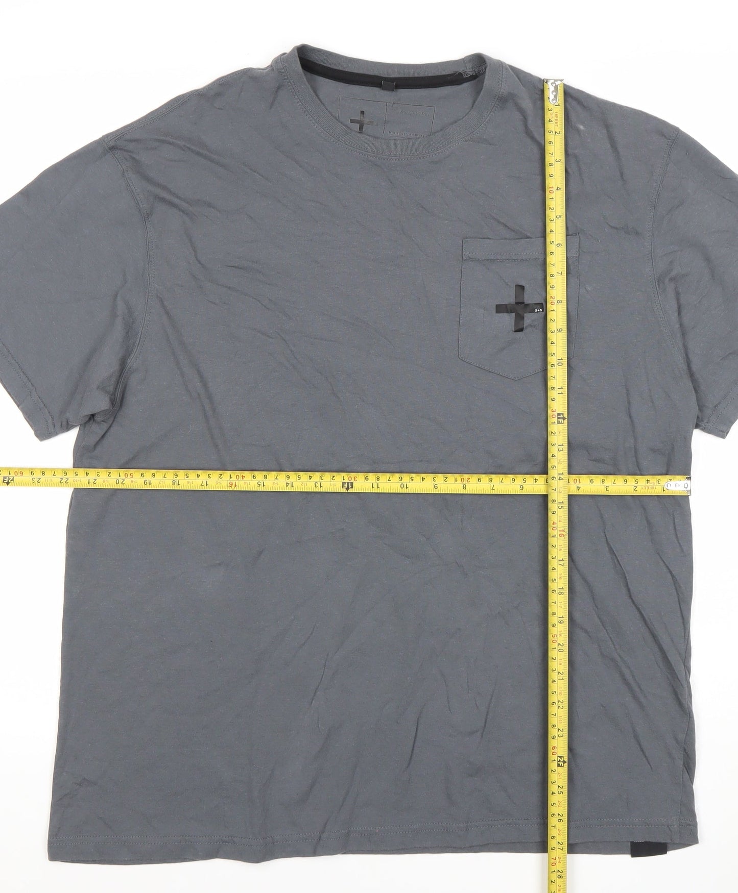 + Mens Grey XL Crew Neck Cotton T-Shirt with Pocket