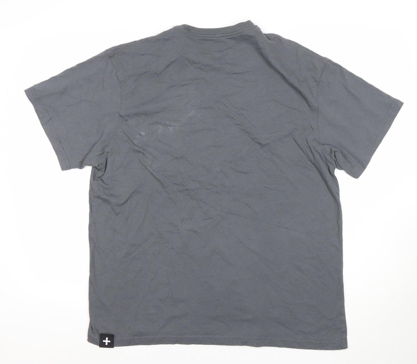 + Mens Grey XL Crew Neck Cotton T-Shirt with Pocket
