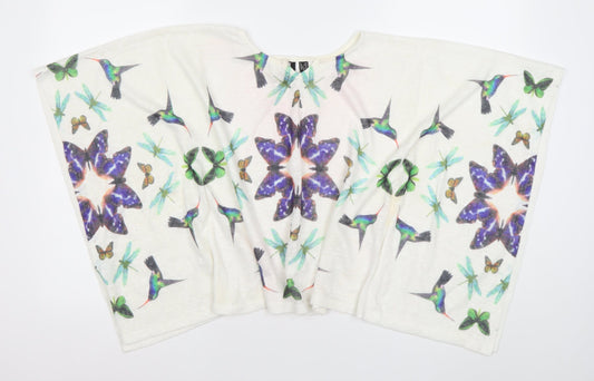 Izabel London Women’s White Kimono Sleeve Blouse Top S Butterfly Bird Print