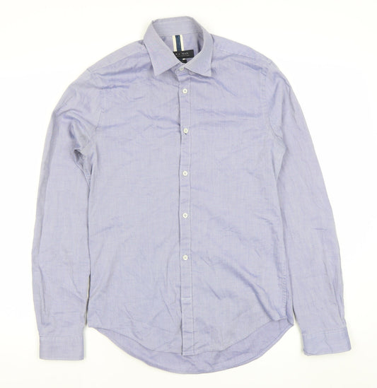 Zara Man Slim Fit Blue Striped Cotton Long Sleeve Shirt S