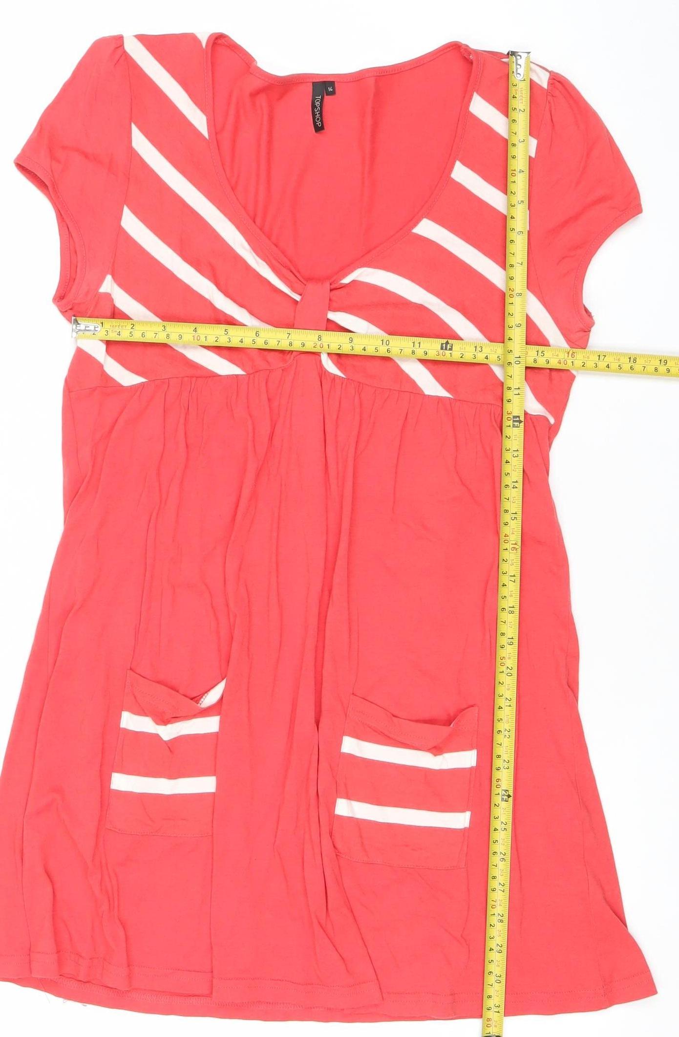 Topshop Womens Red Stripe Skater Dress Size 14 Cotton Modal Casual