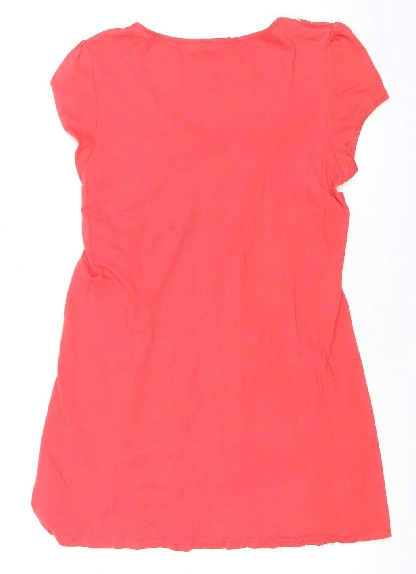 Topshop Womens Red Stripe Skater Dress Size 14 Cotton Modal Casual