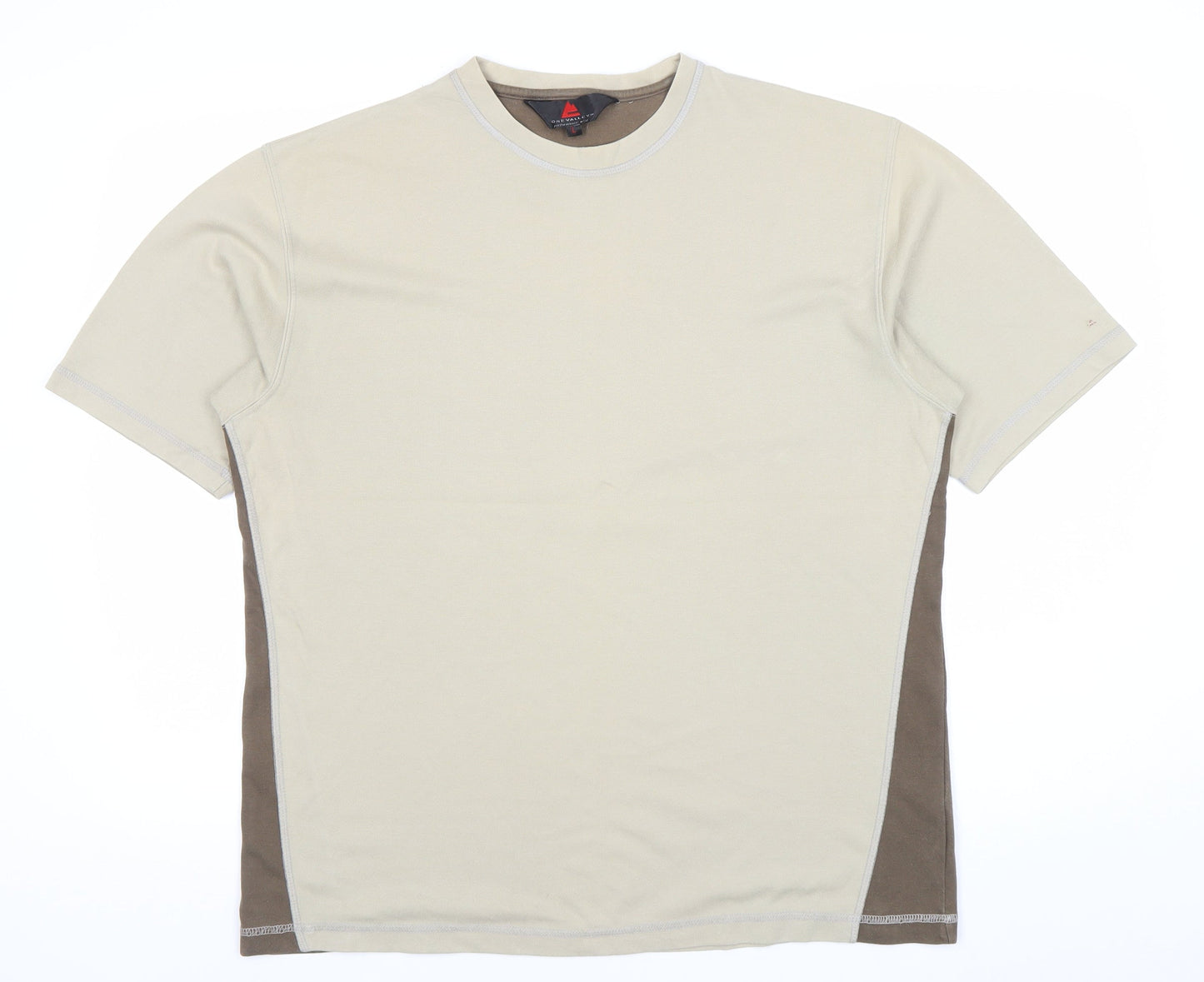 One Valley Men’s Beige Crew Neck Short Sleeve T-Shirt L Cotton Blend