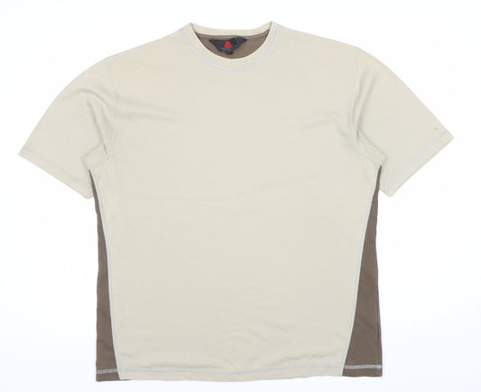 One Valley Men’s Beige Crew Neck Short Sleeve T-Shirt L Cotton Blend