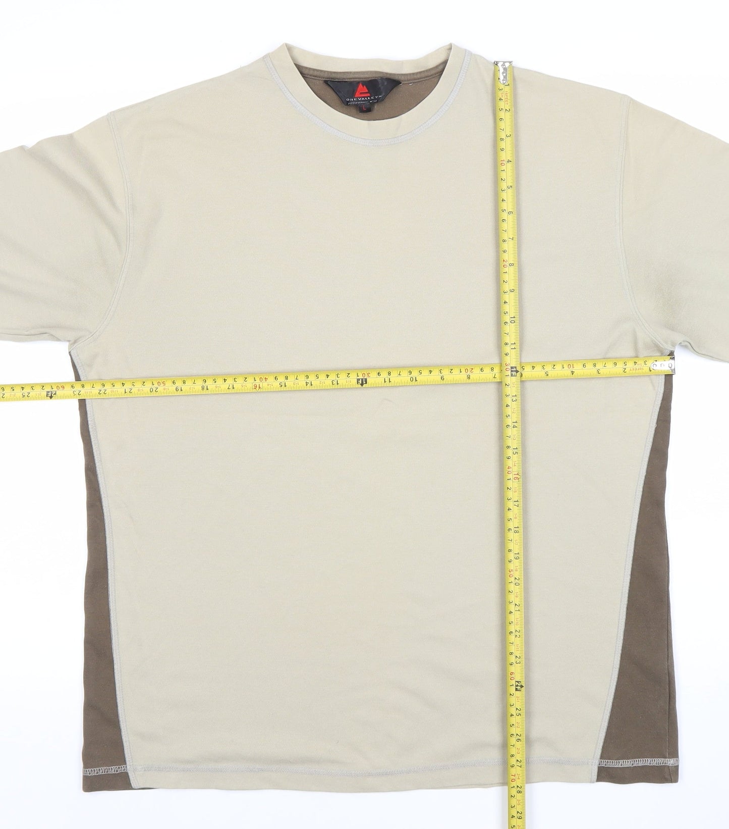One Valley Men’s Beige Crew Neck Short Sleeve T-Shirt L Cotton Blend