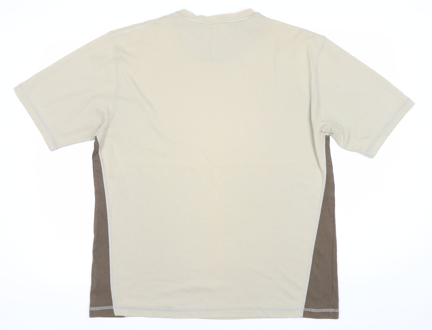 One Valley Men’s Beige Crew Neck Short Sleeve T-Shirt L Cotton Blend