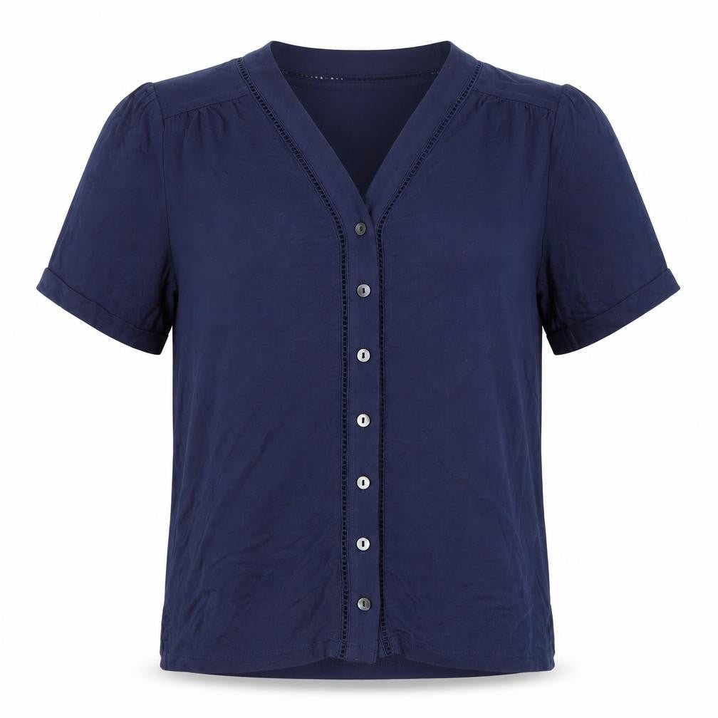 Pure Collection Womens Blue Size 8 Button Up V-Neck Top