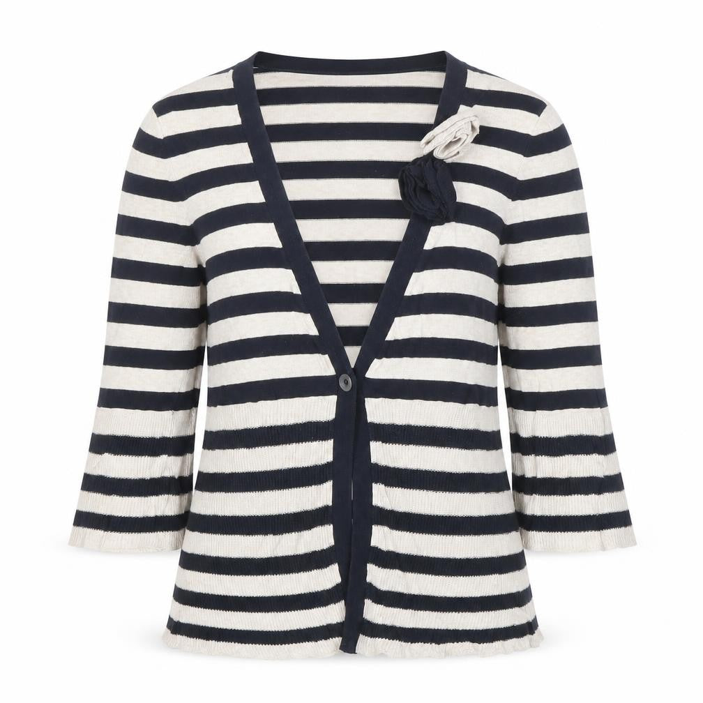 Wallis Women’s Black Beige Striped V-Neck Cardigan S Cotton