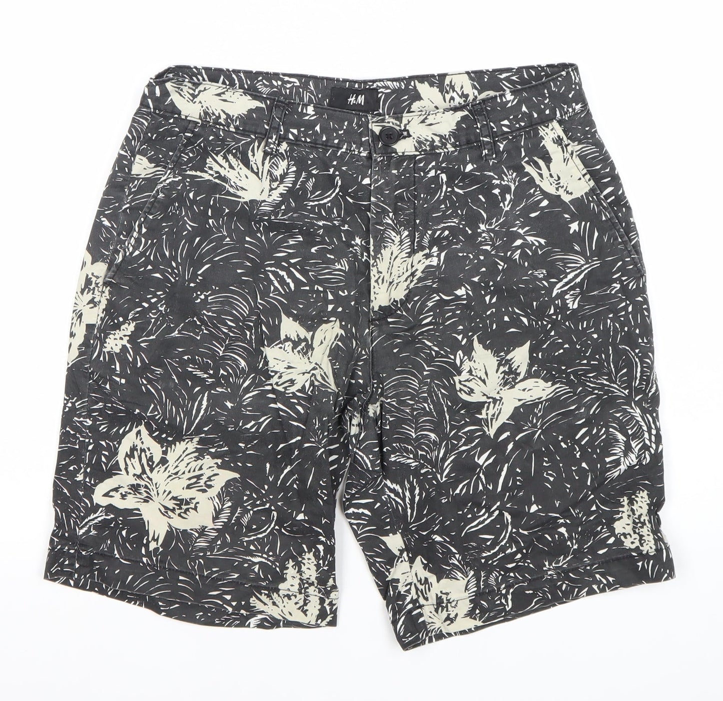 H&M Men’s Black Floral Chino Shorts Size 30R Summer Casual