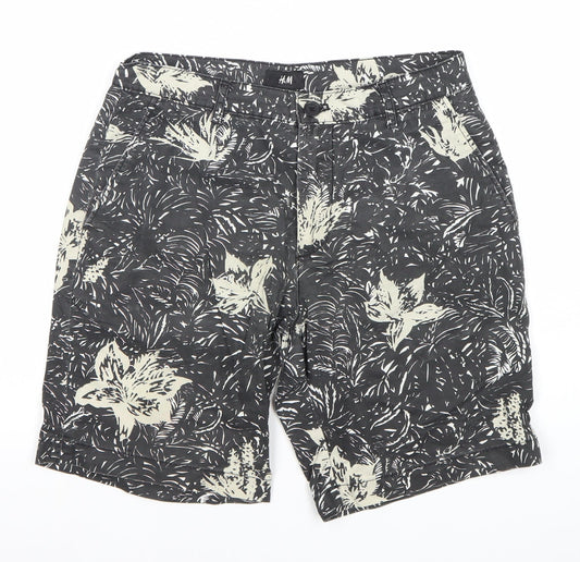 H&M Men’s Black Floral Chino Shorts Size 30R Summer Casual