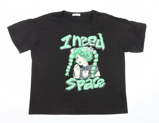 Romwe Womens Black Anime Graphic T-Shirt Size 10 Short Sleeve Crew Neck