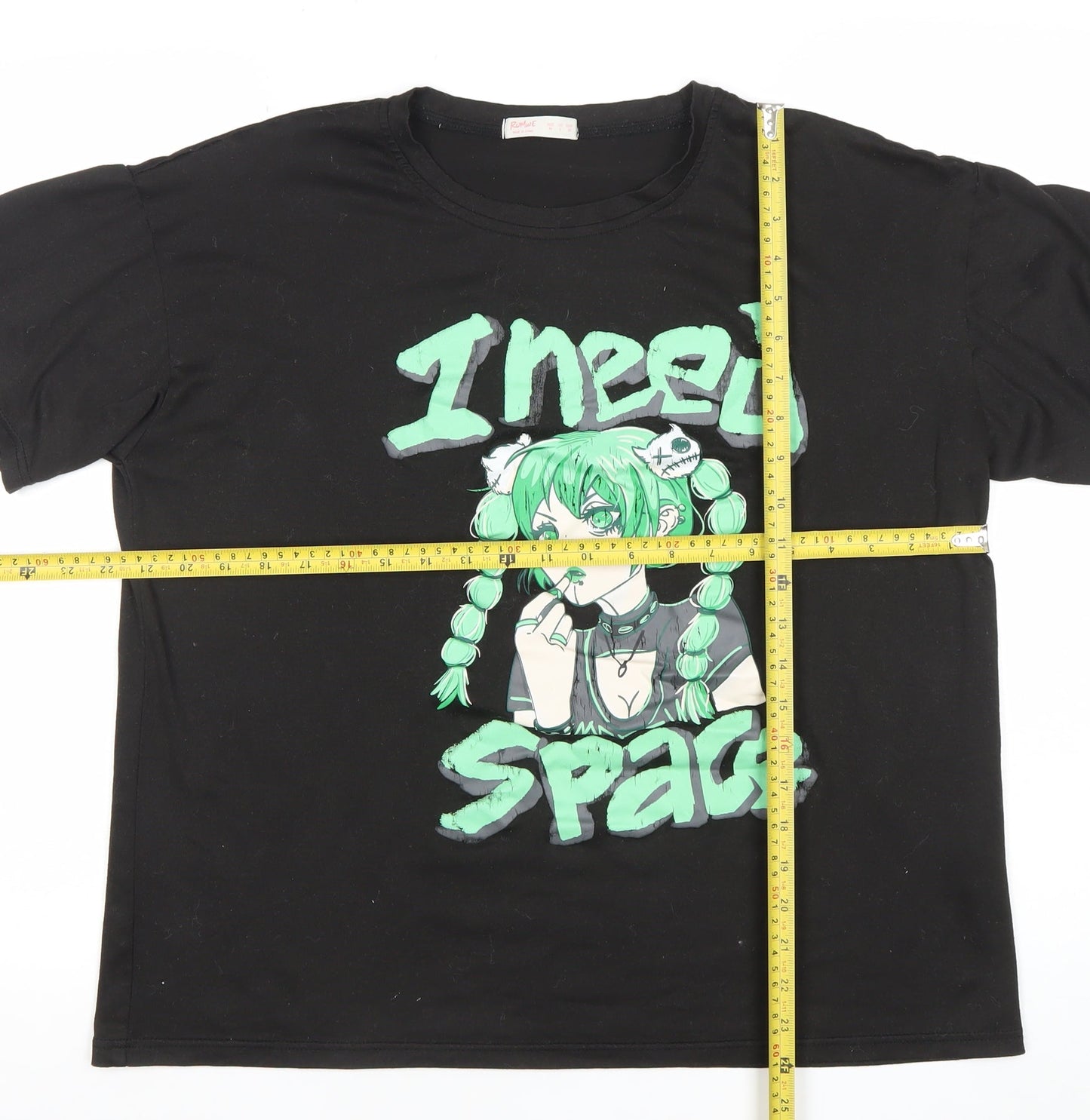 Romwe Womens Black Anime Graphic T-Shirt Size 10 Short Sleeve Crew Neck