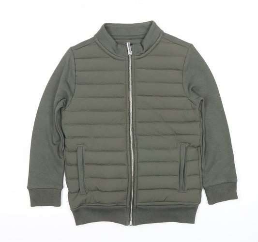 F&F Boys Green Bomber Jacket 7 Years Full Zip Quilted Mid-Length