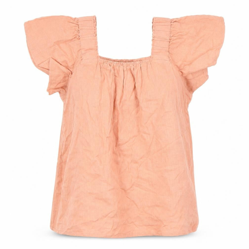 Next Womens Pink Linen Blend Blouse Size 12 Flutter Sleeve
