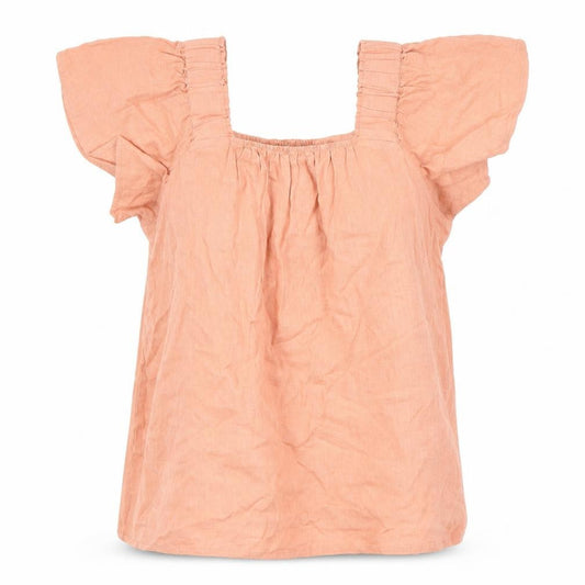 Next Womens Pink Linen Blend Blouse Size 12 Flutter Sleeve