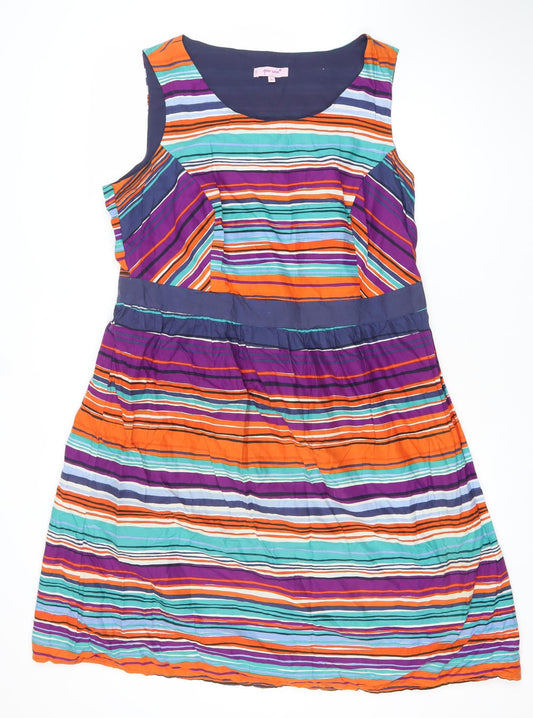 Marks and Spencer Per Una Women’s Multicoloured Stripe Cotton Knee Length Sleeveless A-Line Dress Size 18