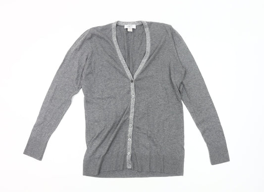 Ann Taylor LOFT Women’s Grey Petite M Cardigan V-Neck Knit Jumper