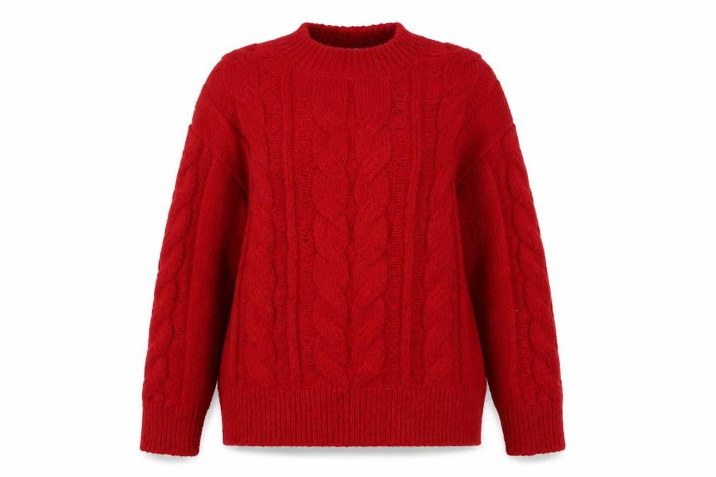 Next Women’s Red Cable-Knit Pullover Jumper M Crew Neck Wool Blend