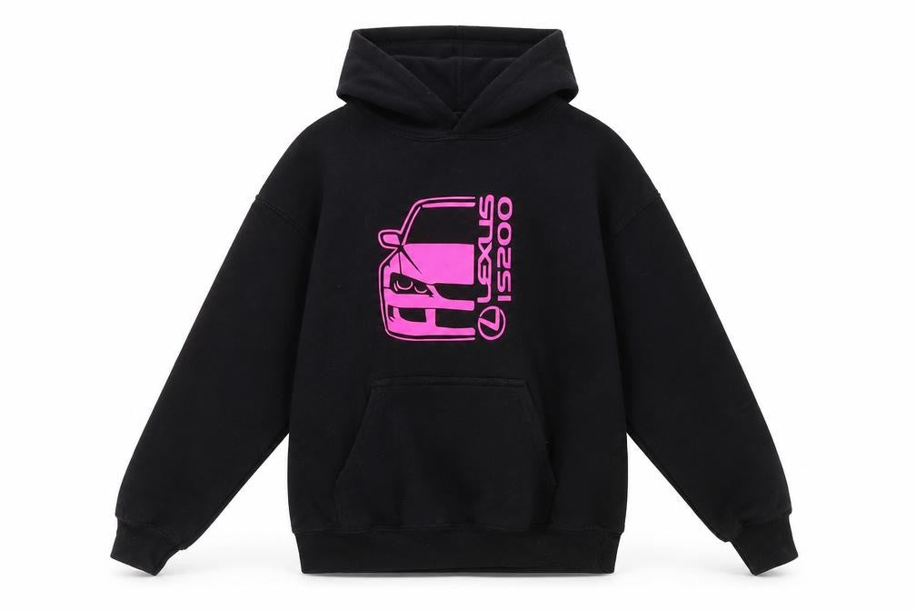 Gildan Girls Black Hoodie M Pullover Lexus IS200 Graphic Print Car Motif