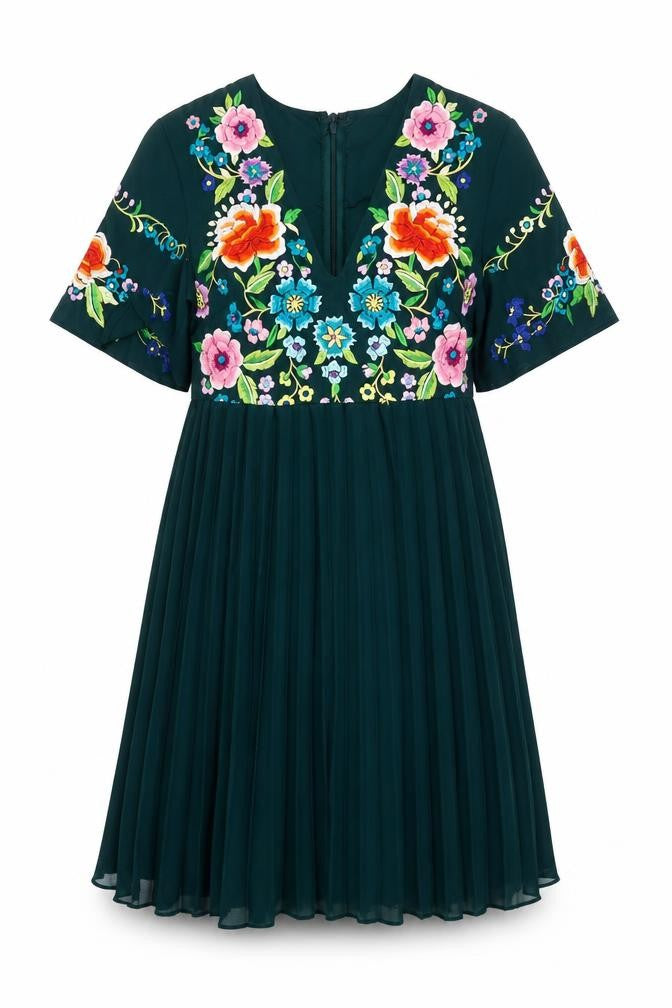 ASOS Women’s Green Floral Embroidered A-Line Dress Size 2