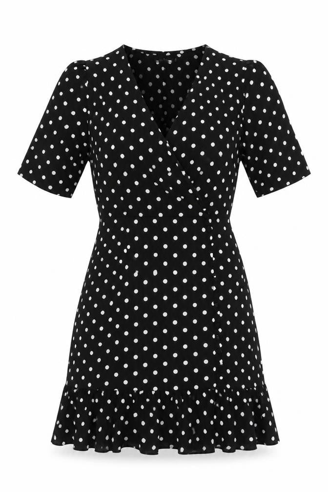 PRETTYLITTLETHING Women’s Black Polka Dot Wrap Dress Size 2