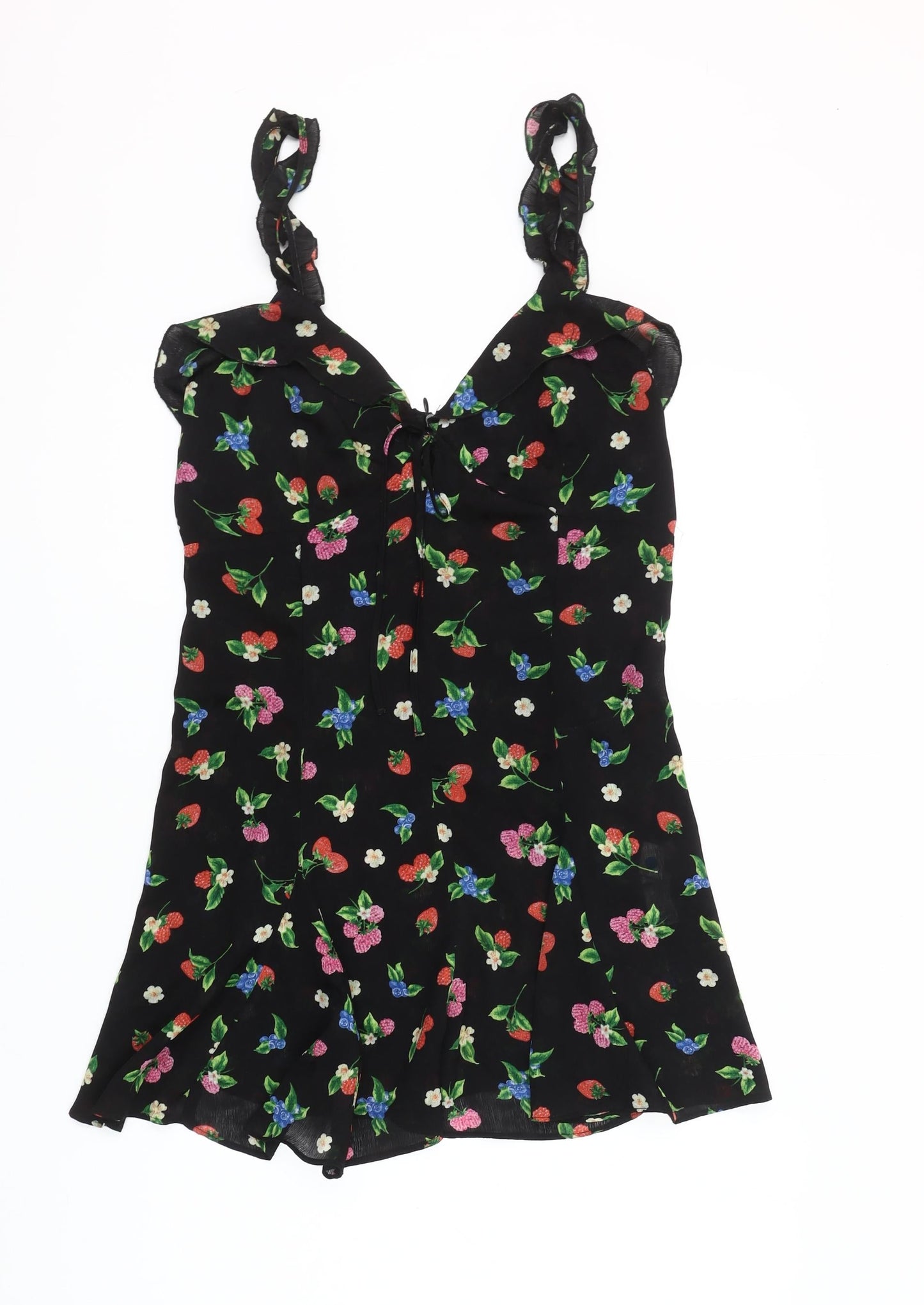 Zara Women Black Floral Short Slip Dress Size 12 Summer Party