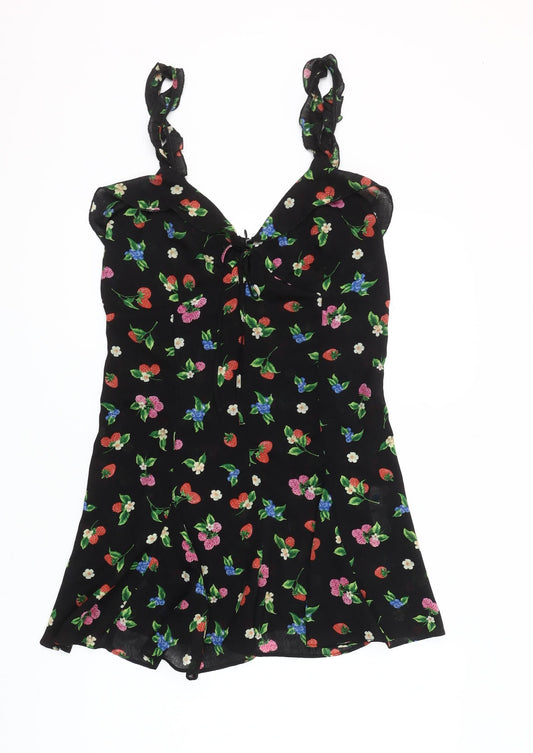 Zara Women Black Floral Short Slip Dress Size 12 Summer Party