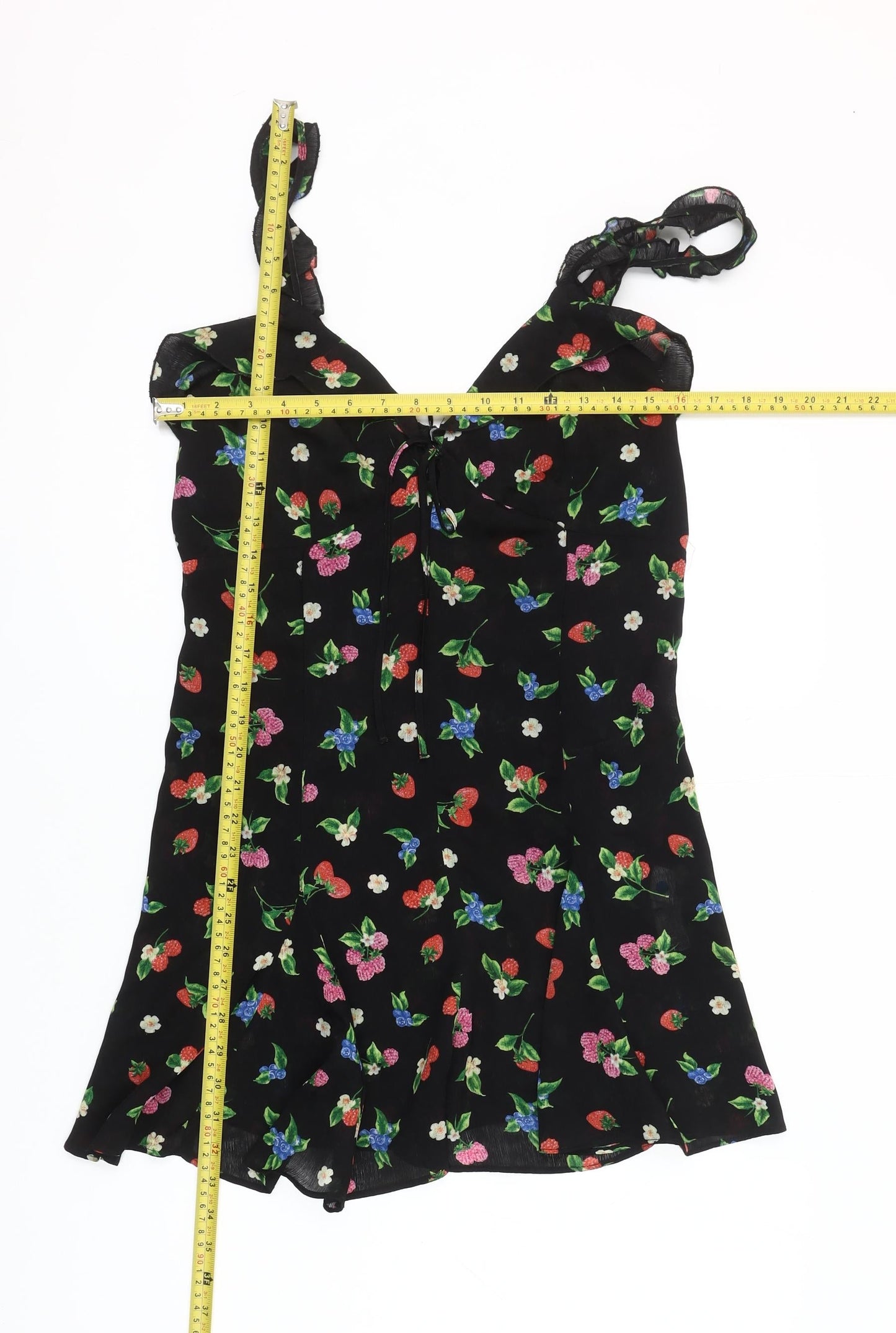 Zara Women Black Floral Short Slip Dress Size 12 Summer Party
