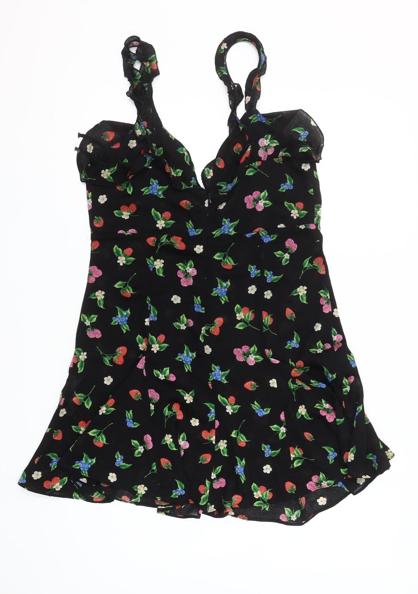 Zara Women Black Floral Short Slip Dress Size 12 Summer Party