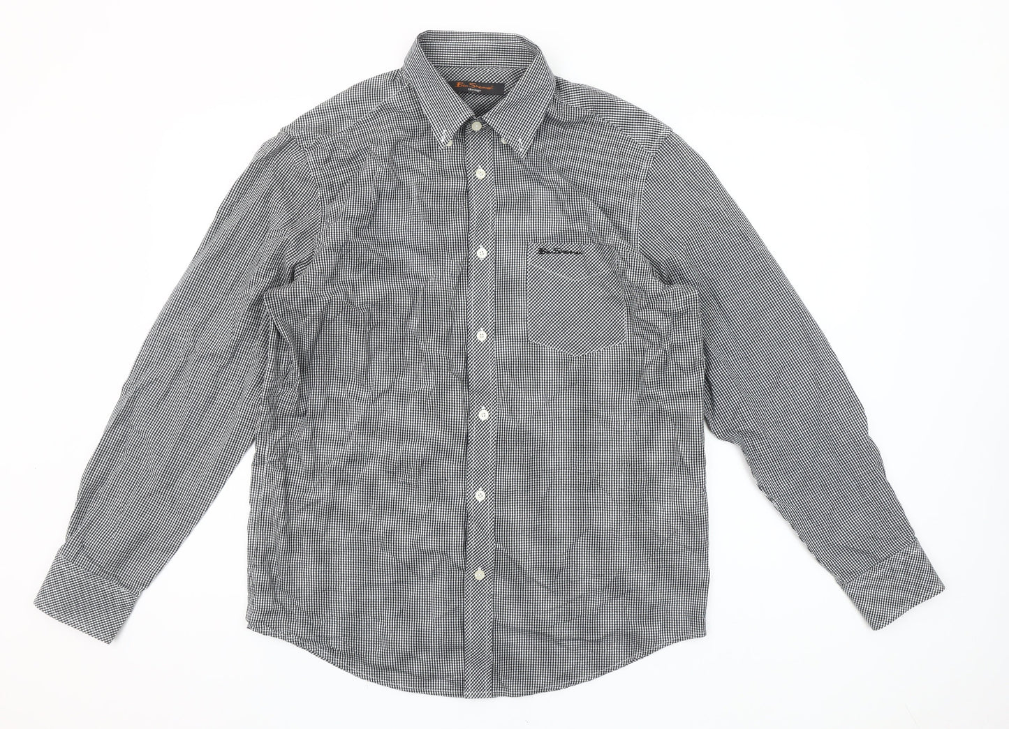 Ben Sherman Men's Black Check Button-Up Long Sleeve Shirt M
