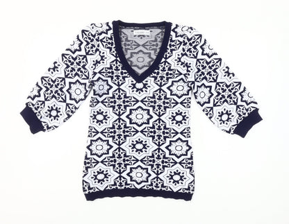 Additional front view of Gallery Women’s Blue XS Geometric V-Neck Knit jumper