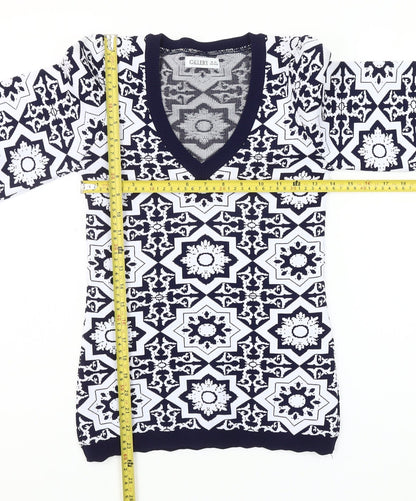Back view of Gallery Women’s Blue XS Geometric V-Neck Knit jumper