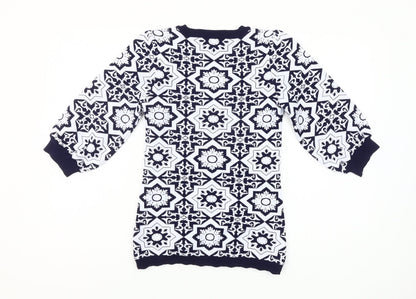 Close-up detail of Gallery Women’s Blue XS Geometric V-Neck Knit jumper